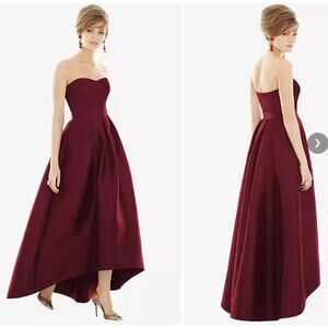 Alfred Sung Strapless Satin High Low Dress